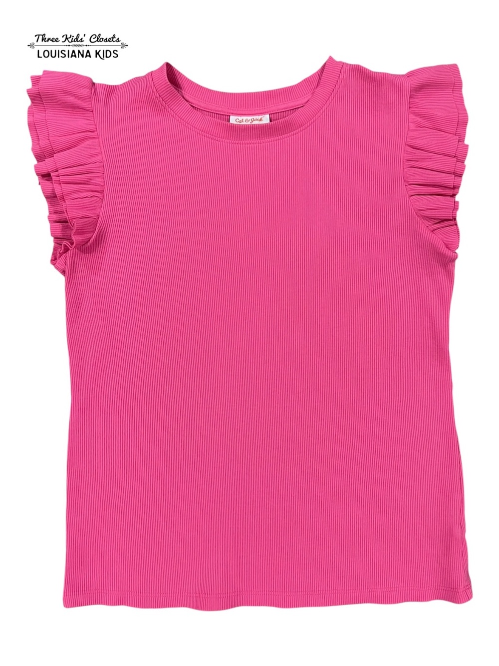 Cat & Jack XL (14) Pink Ribbed Ruffle Sleeve Top